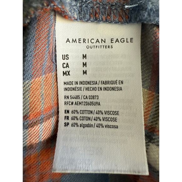 American Eagle Y2K Blue Orange Plaid Soft Flannel Long Sleeve Blouse size Medium - Picture 6 of 6